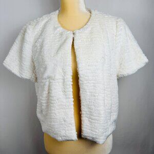 Cynthia Steffe Jacket Women's Large Reagan Ivory Teddy‎ Faux Fur Cropped Glamour